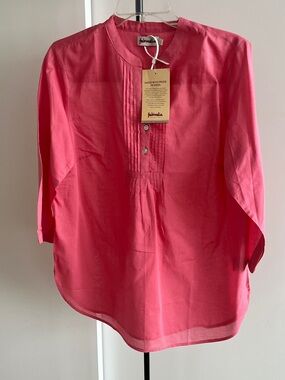 NWT Fabindia Pink Blouse Tunic Top pintucked 100% cotton 3/4 sleeves Large